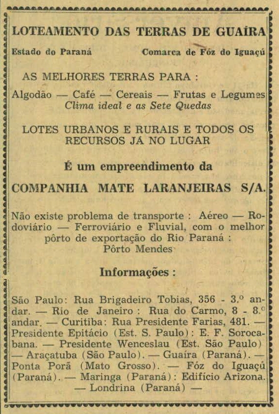 Loteamento das terras de Guaíra — 1954