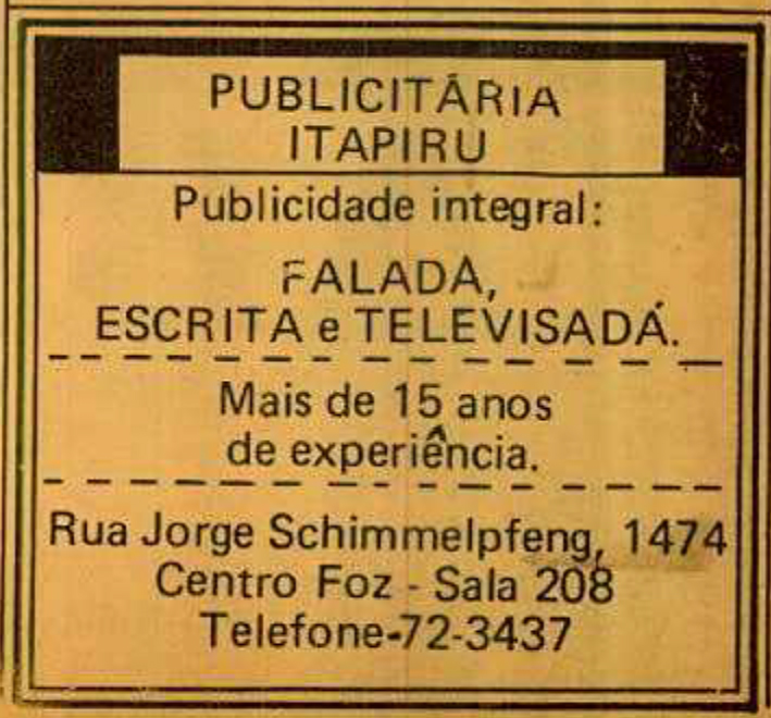 Publicitária  Itapiru — 1979